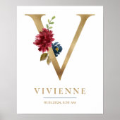 Vレターモノグラム名マルサラフローラ子供部屋 ポスター (正面)