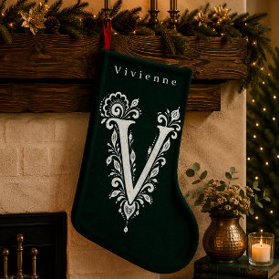 V字の植物モノグラム オーダーメイドクリスマス・ストッキング スモールクリスマスストッキング