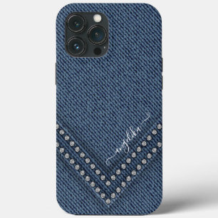 V字型Rhinestonesのダークデニム iPhone 13 Pro Maxケース