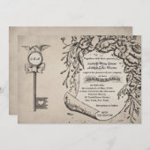 #V0を結婚しているヴィンテージ愛鍵およびカメの鳩 招待状 (正面/裏面)