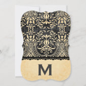 V08を結婚する金ゴールドのレースおよび黒いヴィンテージのダマスク織 招待状 (裏面)