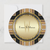 V1アールデコ金ゴールドグリッターラウンド結婚式招待状 招待状 (正面)