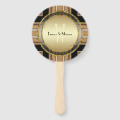 V1アールデコ金ゴールド結婚ラウンドのメニューカード ハンドファン (裏面)