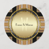 V1アールデコ金ゴールド結婚ラウンドのメニューカード メニュー (裏面)