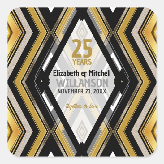 v1ブラック+金ゴールドモダンアールデコガラス スクエアシール (正面)