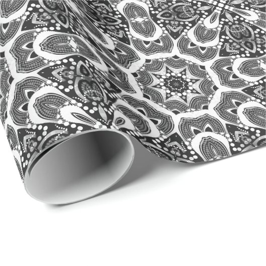 v1白黒幾何学的くもの巣スターギフトラップ紙 ラッピングペーパー (ロールコーナー)