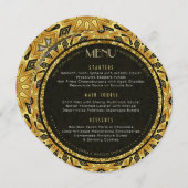 V1種族のDecoの金ゴールドの円形の結婚式メニューカード メニュー (正面/裏面)