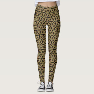 V1金ゴールドブラックジオメトリックパターンレギンス★Psydefx★ レギンス