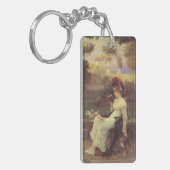 V2を読んでいるヴィンテージの女性 キーホルダー (正面左)