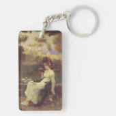 V2を読んでいるヴィンテージの女性 キーホルダー (裏面)