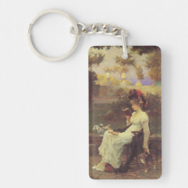 V2を読んでいるヴィンテージの女性 キーホルダー