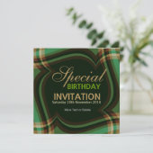 v2グリーン金ゴールドタータンチェックスクエア招待状 招待状 (スタンド正面)