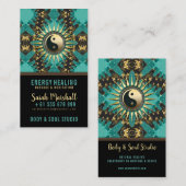 V2ティール(緑がかった色)金ゴールドイースタンスパークル陰陽 名刺 (正面/裏面)