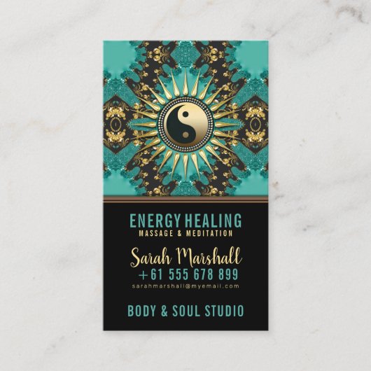 V2ティール(緑がかった色)金ゴールドイースタンスパークル陰陽 名刺 (正面)