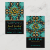 V2ティール（緑がかった色）金ゴールドイースタンスパークルOMヨガ名刺 名刺 (正面/裏面)