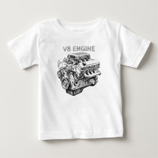 V8エンジンの鉛筆デッサン ベビーTシャツ (正面)