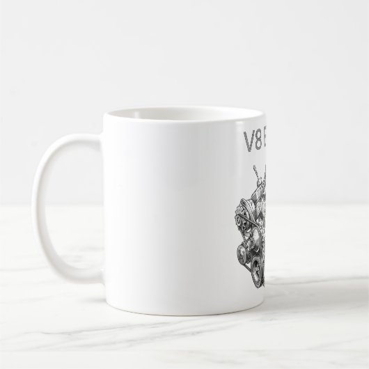 V8エンジンの鉛筆画 コーヒーマグカップ (左)