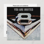 V8クロムブラック&グレーの男らしパーティー 招待状 (正面/裏面)