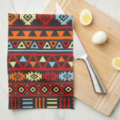 (v)アステカなスタイルPtn -オレンジ黄色の紫系統及びBlk キッチンタオル (四つ折り)