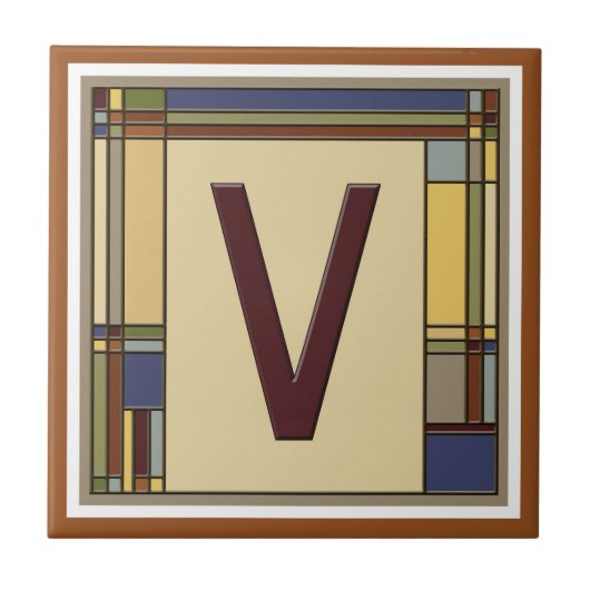 「V」アーツ&クラフツイニシャル タイル (正面)