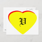 "V"ハートイエローレッド結婚式招待状ザ・ミュージアム インビテーションポストカード (正面/裏面)