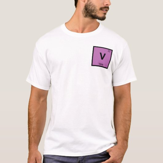 V - ビオラ音楽 化学周期表シンボル Tシャツ (正面)