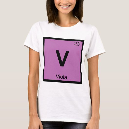 V - ビオラ音楽 化学周期表シンボル Tシャツ (正面)