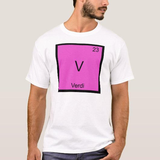 V - ヴェルディ おもしろ 化学元素記号 Tシャツ (正面)