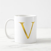 [V] |白と金ゴールド文字マグ コーヒーマグカップ (左)