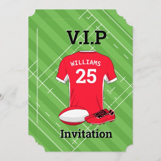 V.I.Pラグビー(RED)バースデーパーティー 招待状 (正面/裏面)