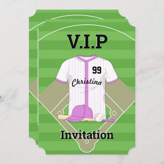 V.I.P野球誕生日ピンク 招待状 (正面/裏面)