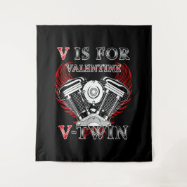 V is for Valentine, V-Twin Motorcycle. Biker タペストリー