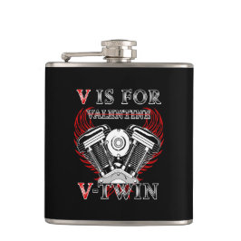 V is for Valentine, V-Twin Motorcycle. Biker フラスク