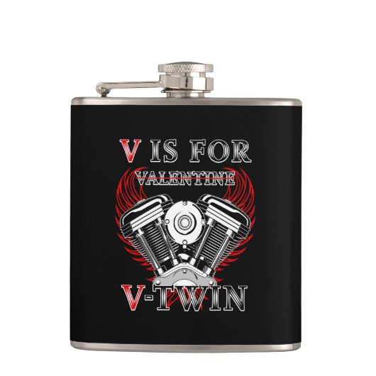 V is for Valentine, V-Twin Motorcycle. Biker フラスク (正面)
