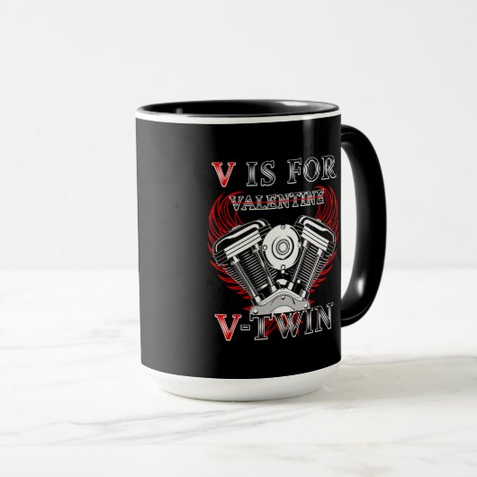 V is for Valentine, V-Twin Motorcycle. Biker マグカップ (正面右)