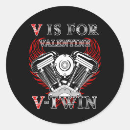 V is for Valentine, V-Twin Motorcycle. Biker ラウンドシール