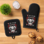 V is for Valentine, V-Twin Motorcycle. Biker 鍋つかみ&鍋敷きセット (トップダウン)