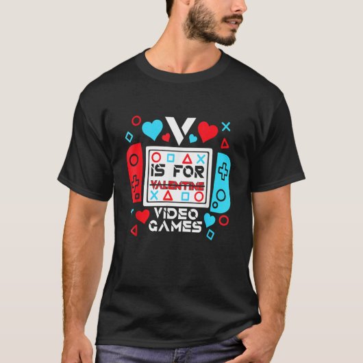 V Is For Video Games Controller Game Valentines Da Tシャツ (正面)