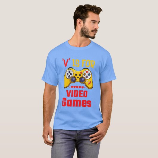 V Is For Video Games Funny gamer funny gift Tシャツ (正面フル)