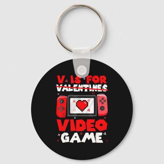 V Is For Video Games Funny Valentines Day Gamer Bo キーホルダー (正面)