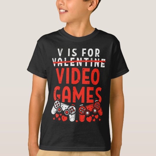 V Is For Video Games Funny Valentines Gamer Boy Me Tシャツ (正面)