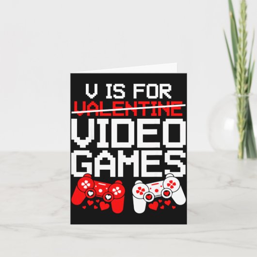 V Is For Video Games Funny Valentines Gamer Love  カード (正面)