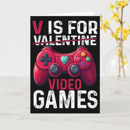 V Is For Video Games Valentine Gamer Valentines Da カード (黄色い花)