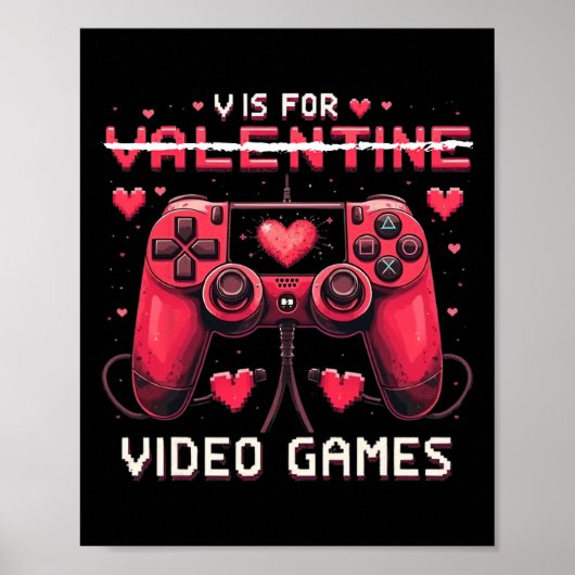 V Is For Video Games Valentine Gamer Valentines Da ポスター (正面)