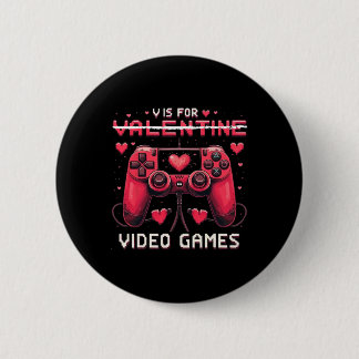 V Is For Video Games Valentine Gamer Valentines Da 缶バッジ