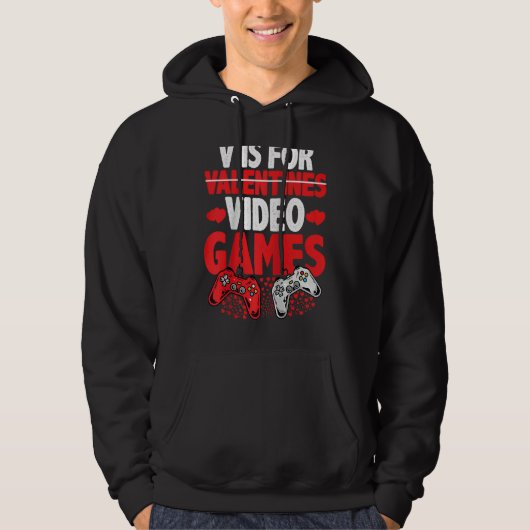 V IS FOR VIDEO GAMES Valentines Day Gamer Boy Men パーカ (正面)
