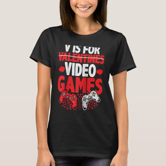 V IS FOR VIDEO GAMES  Valentines Day Gamer Boy Men Tシャツ (正面)