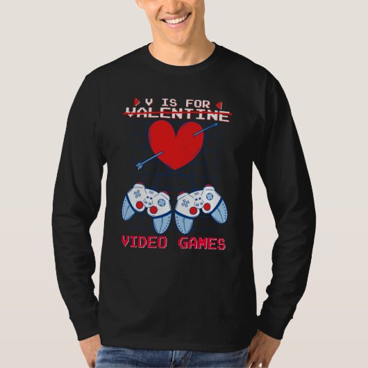 V is for Video Games Valentines Day Gamer Boys Gam Tシャツ (正面)