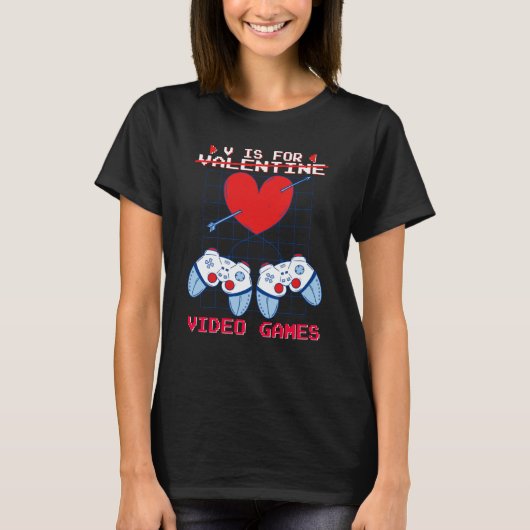 V is for Video Games Valentines Day Gamer Boys Gam Tシャツ (正面)