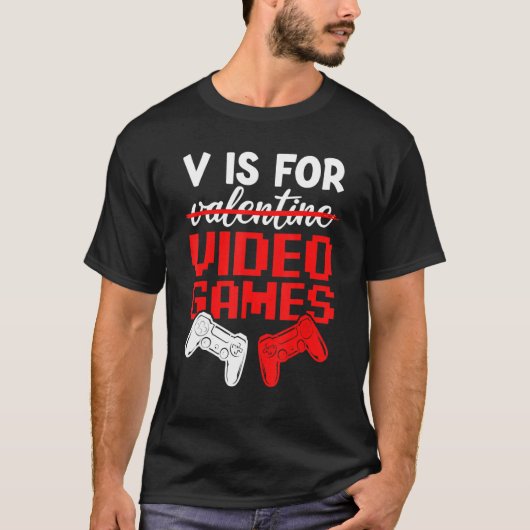 V Is For Video Games Valentines Day Gamer Boys Kid Tシャツ (正面)